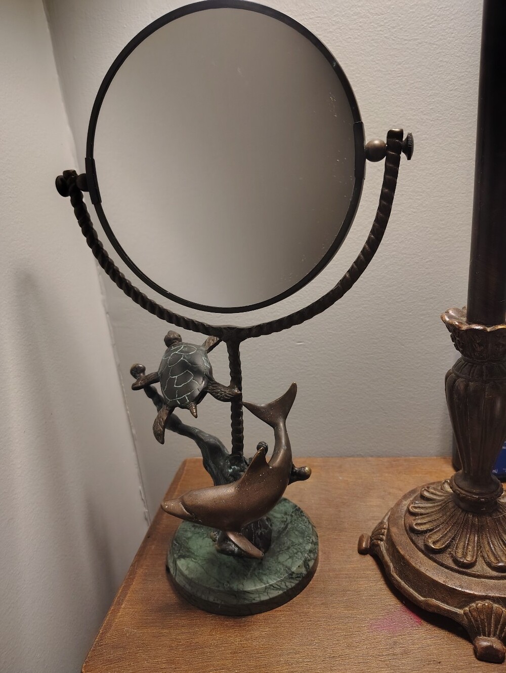 SPI Home Turtle Dolphin Mirror Green Marble Base